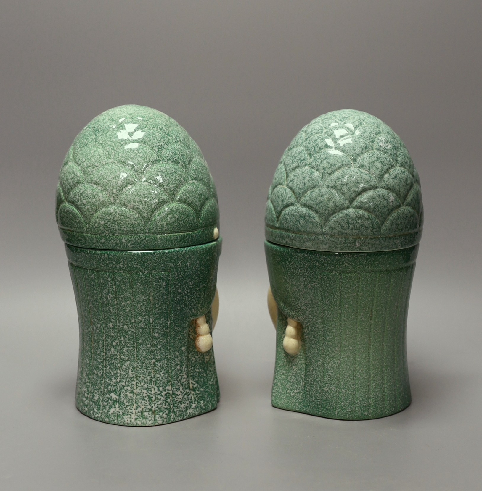 A pair of Robj Art Deco figural bonbonnieres, 21cm